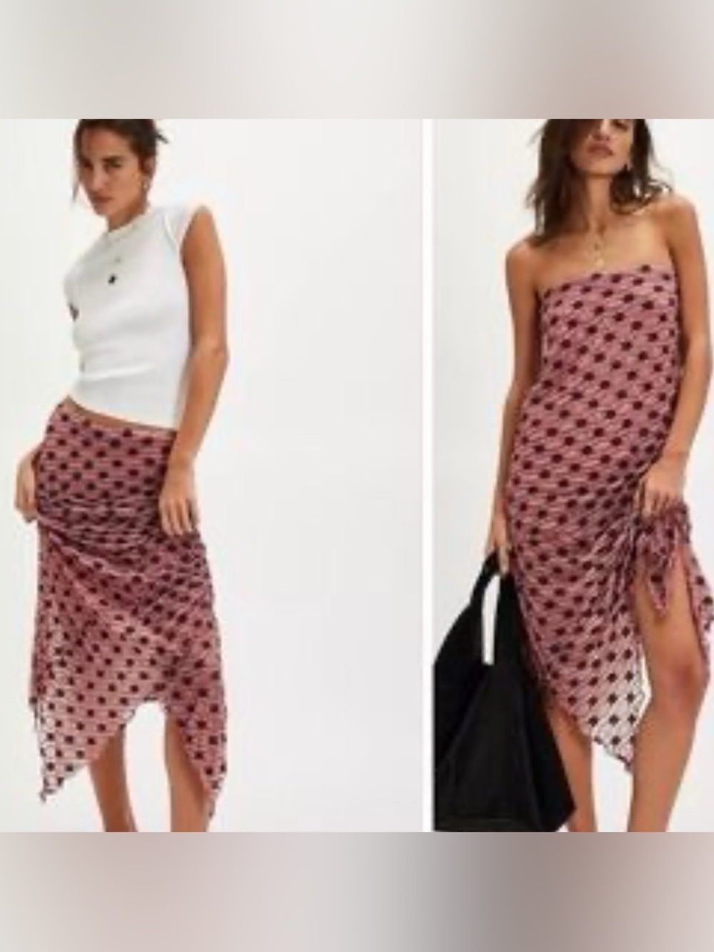 Free People Pink Floral Asymmetrical Midi Skirt